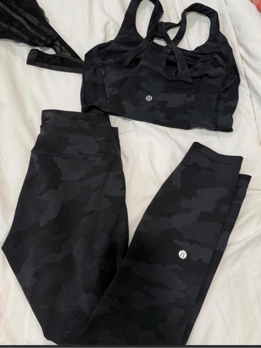 lululemon athletica Black Camo High-Rise Leggings & Bra Set